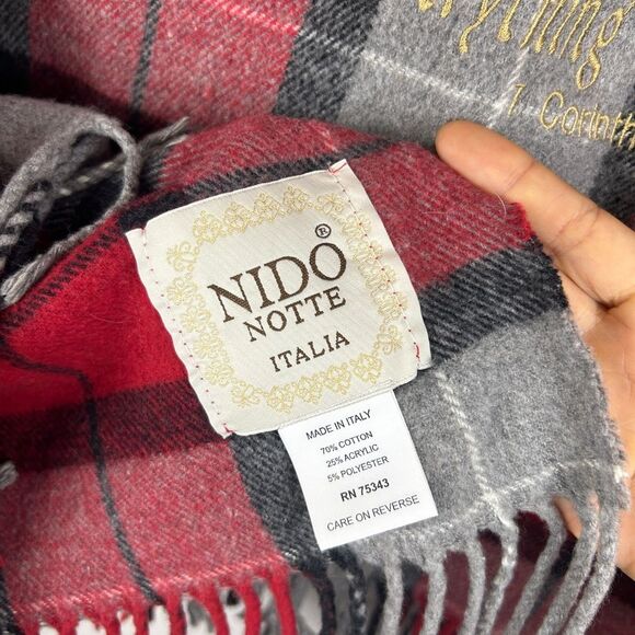 NIDO Notte Italian large throw blanket / scarf 54”x 62” fringed embroidered - Picture 3 of 5